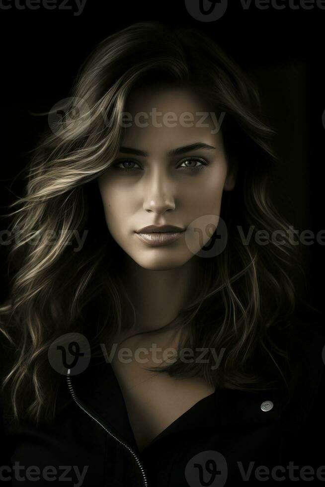 a beautiful woman with long wavy hair generative ai photo