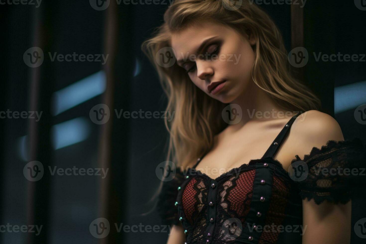 a beautiful young woman in a corset generative ai photo