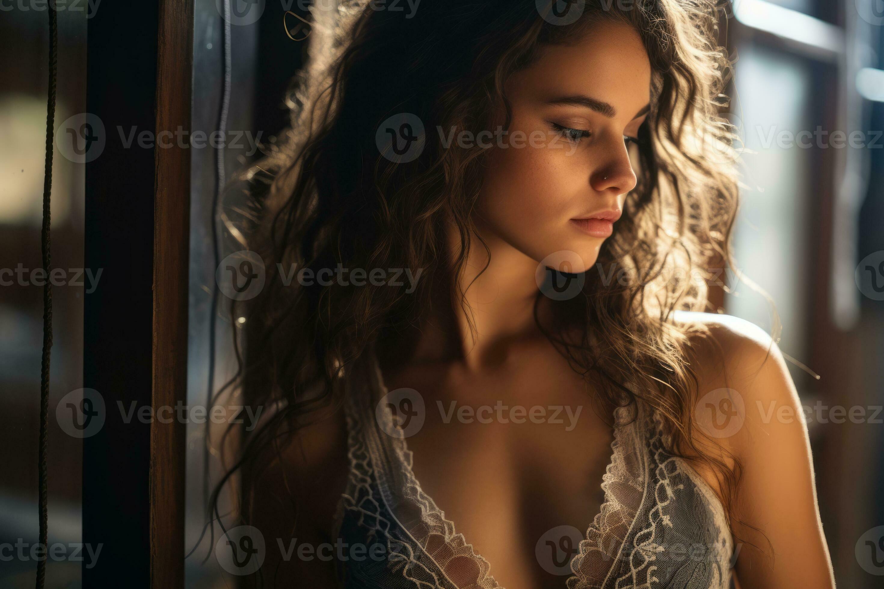 Two young women standing wearing lingerie confident look at camera 11739941  Stock Photo at Vecteezy