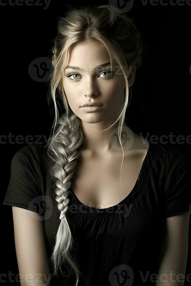 a beautiful young woman with a long braid generative ai photo