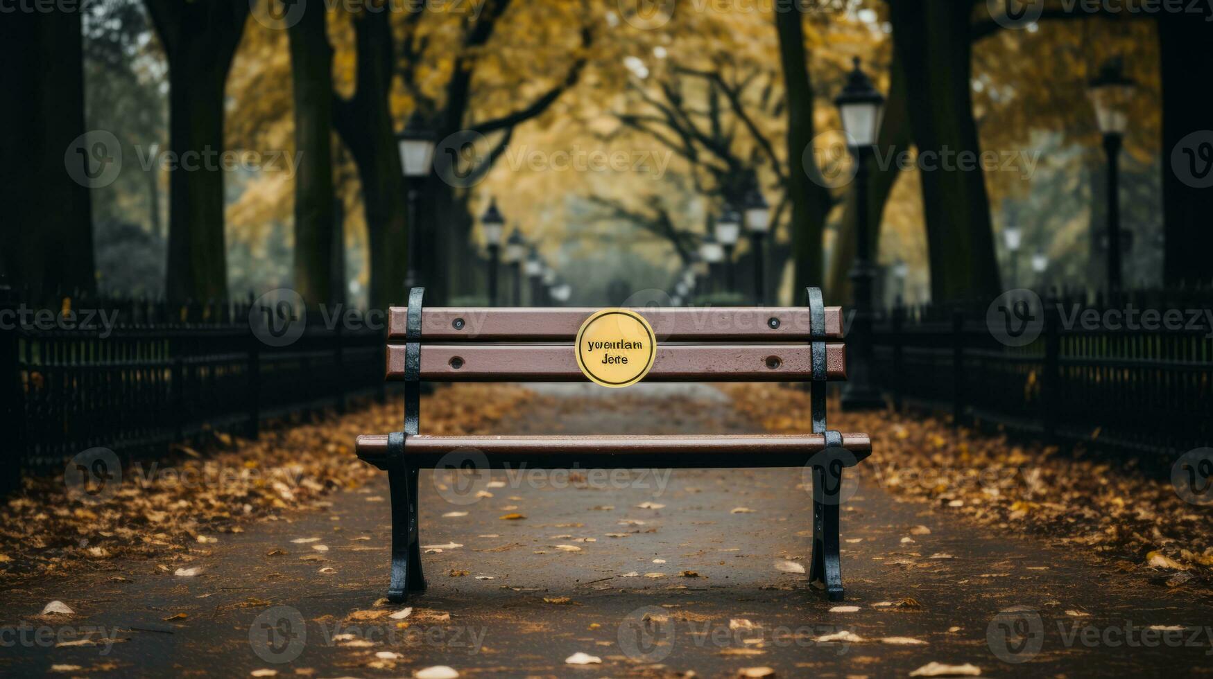 a bench sitting in the middle of a park surrounded by trees generative ai photo