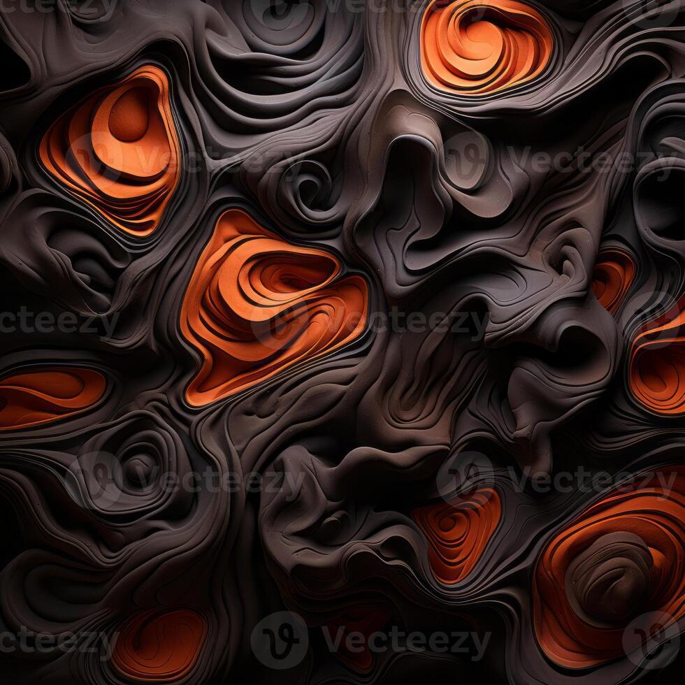 a black and orange swirl pattern on a black background generative ai