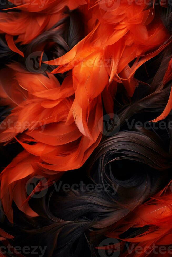 a black and red feather pattern on a black background generative ai photo