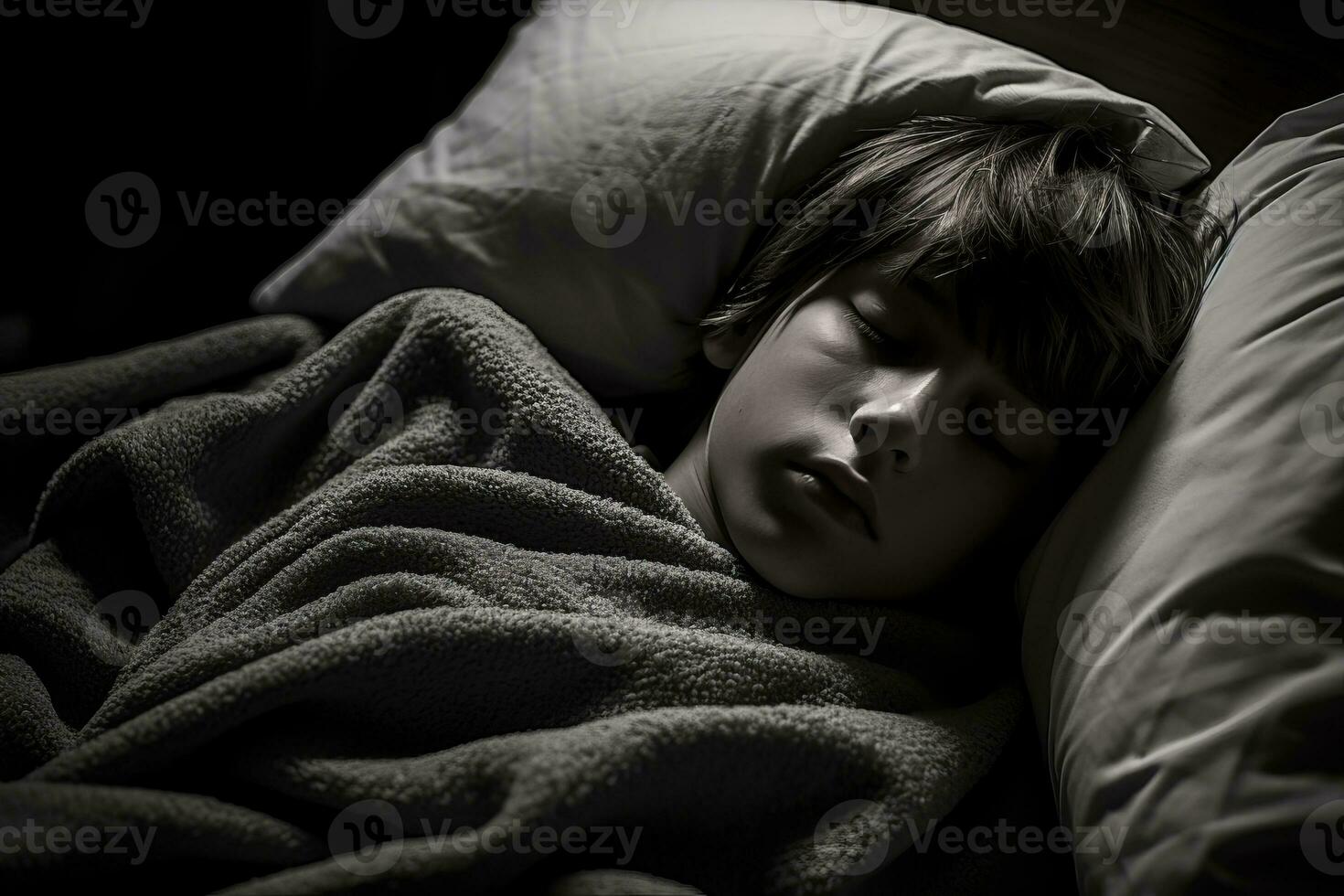 a child sleeping in bed generative ai photo