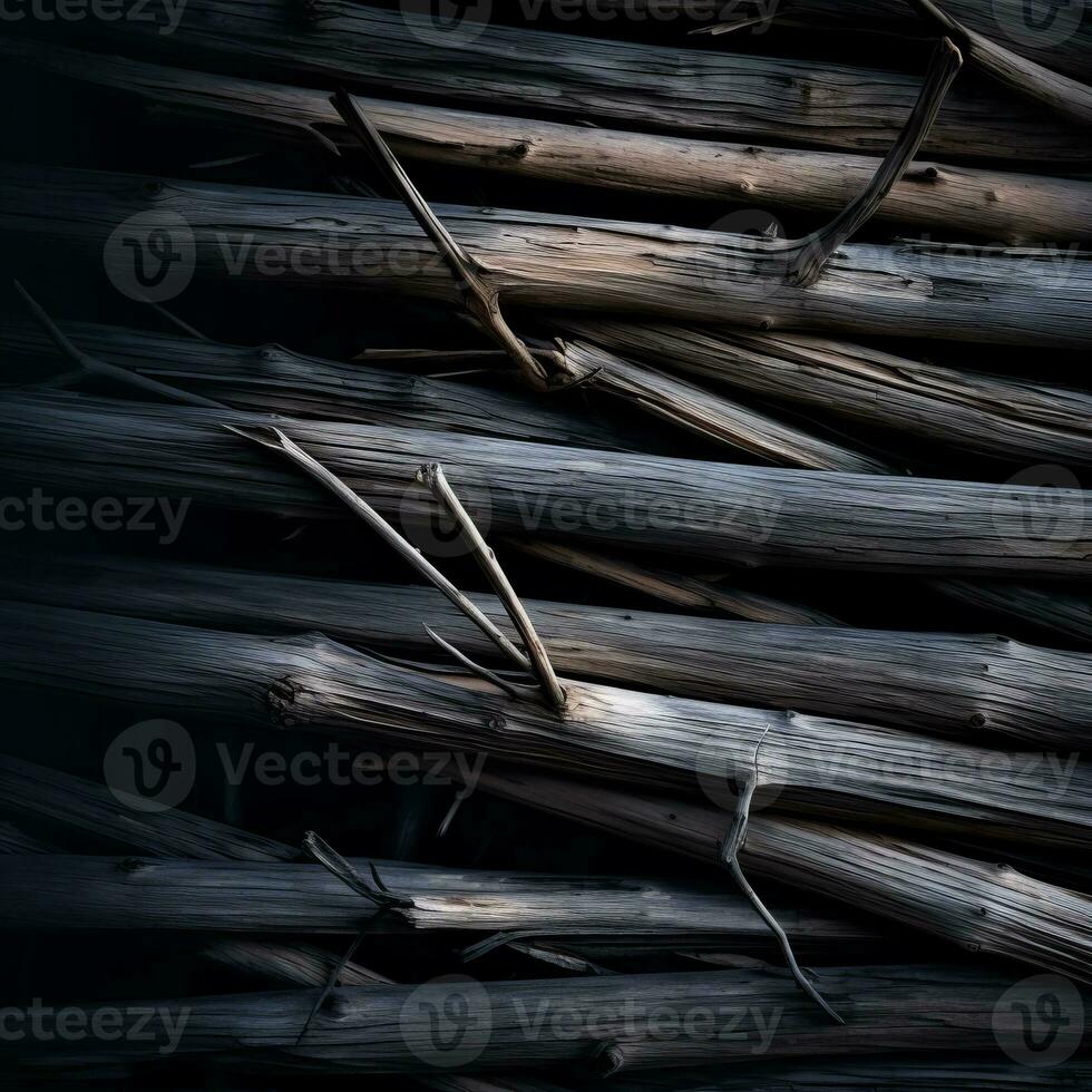 a close up of a pile of sticks on a dark background generative ai photo