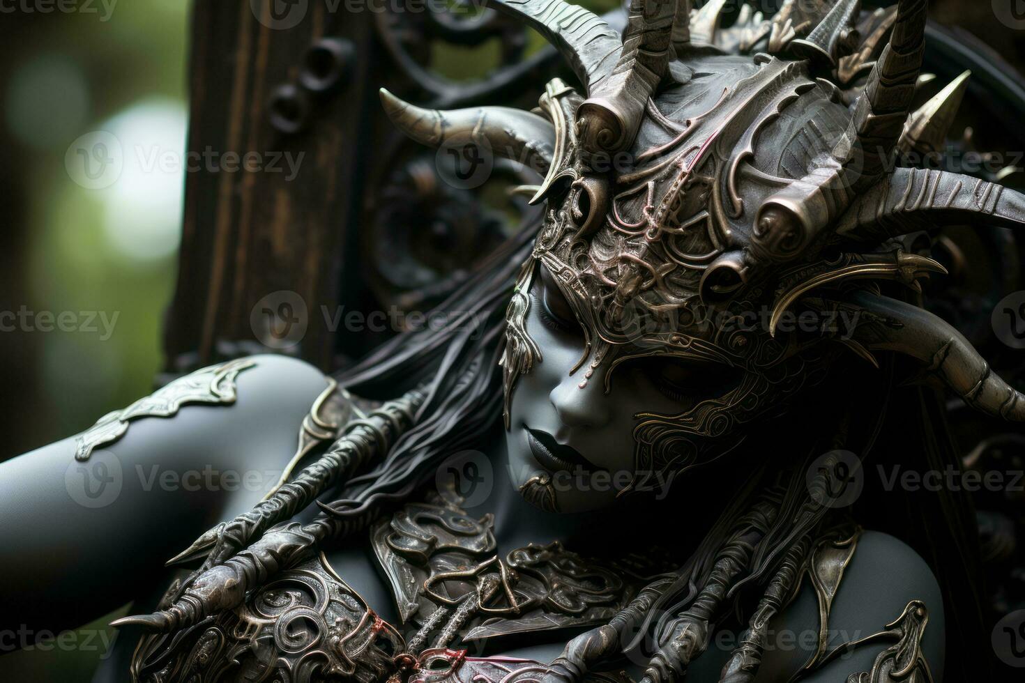 a close up of a woman with horns on her head generative ai photo