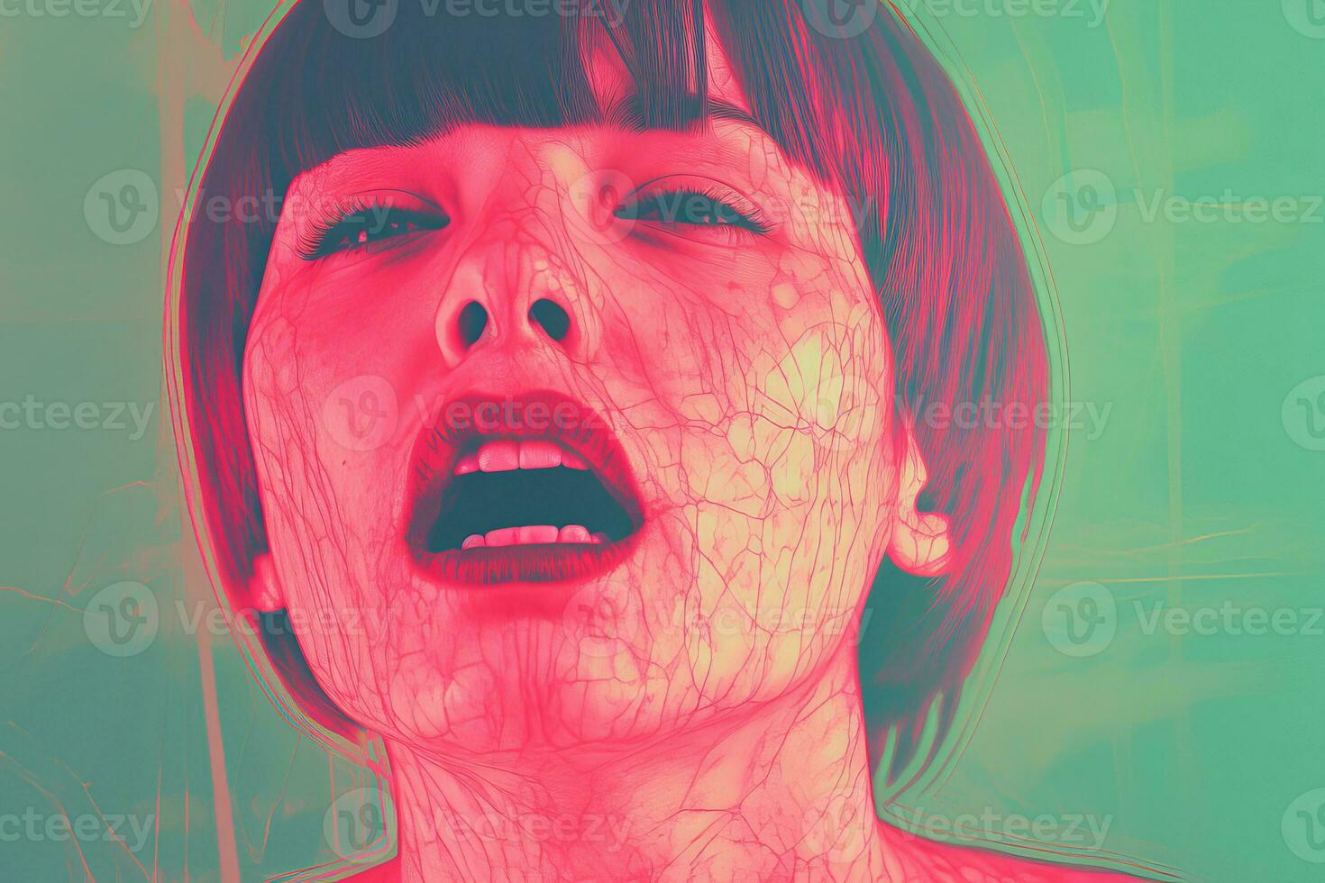 a close up of a woman with her mouth open generative ai photo