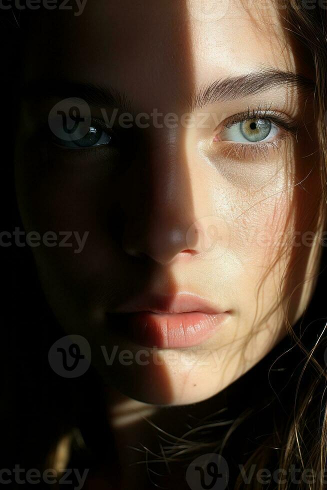 a close up of a womans face generative ai photo