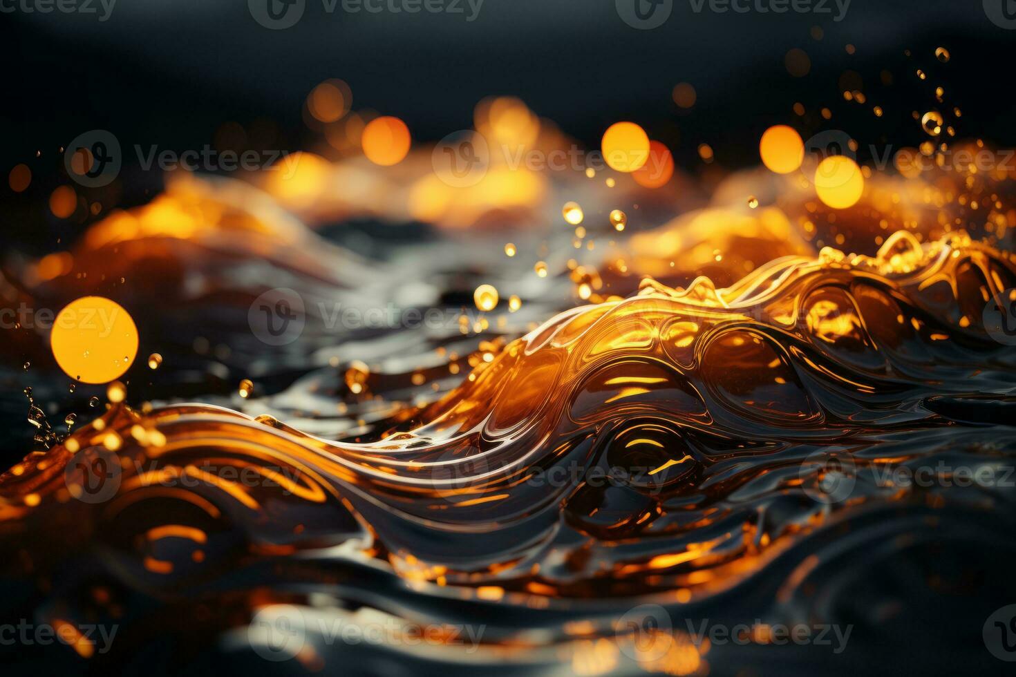 a close up of water with bubbles and orange lights generative ai photo