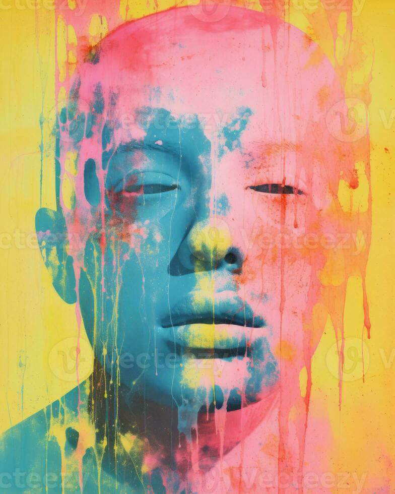 a colorful painting of a mans face with paint splatters generative ai photo