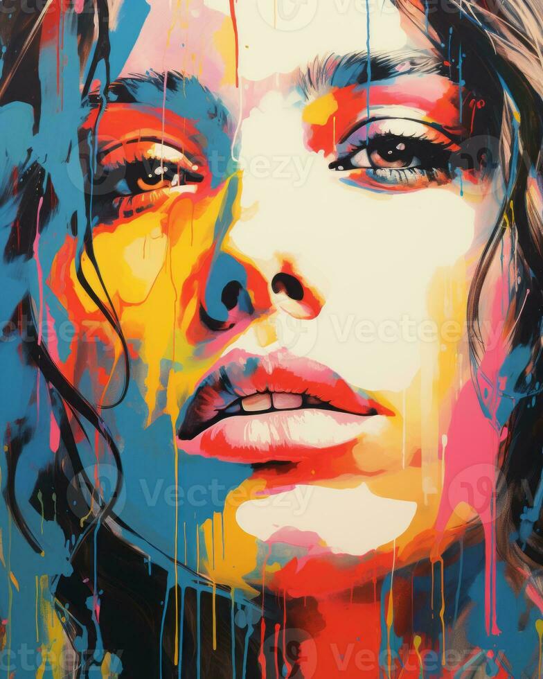 a colorful painting of a womans face generative ai photo