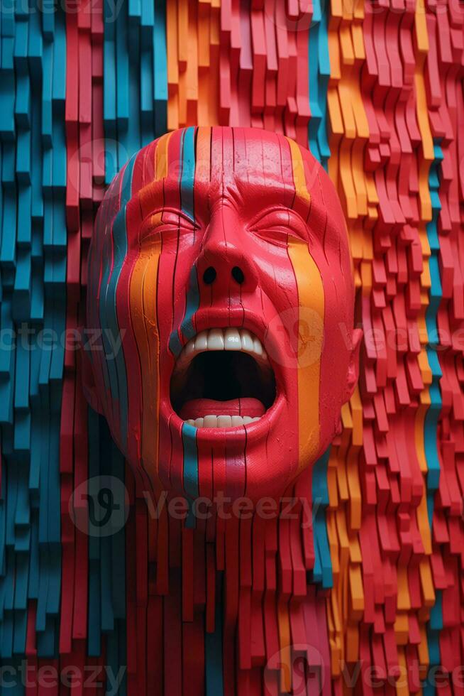 a colorful sculpture of a mans face with his mouth open generative ai photo