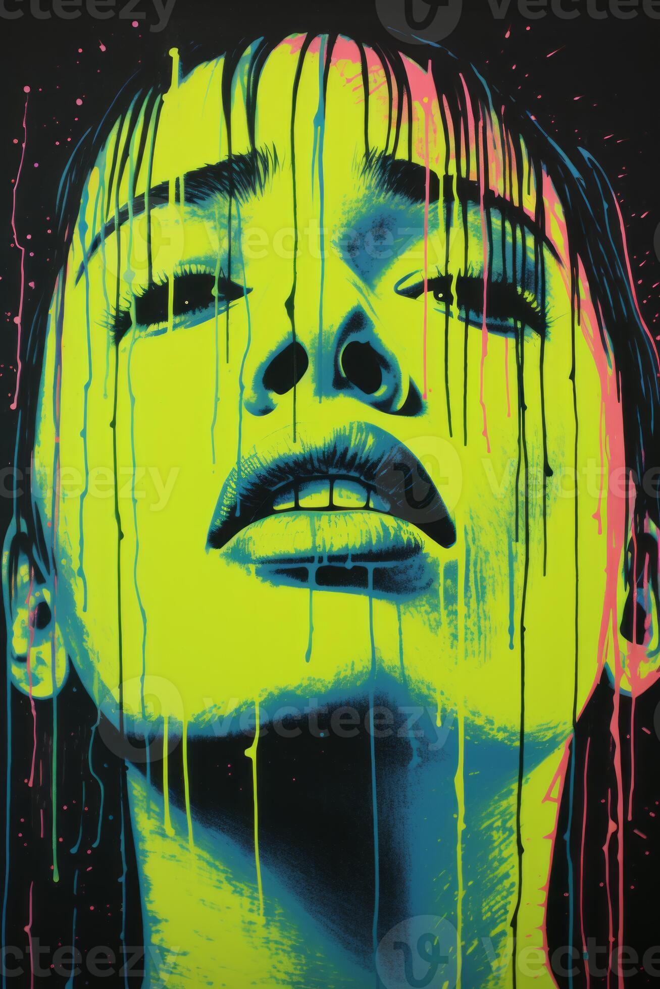 a colorful painting of a womans face with dripping paint generative ai