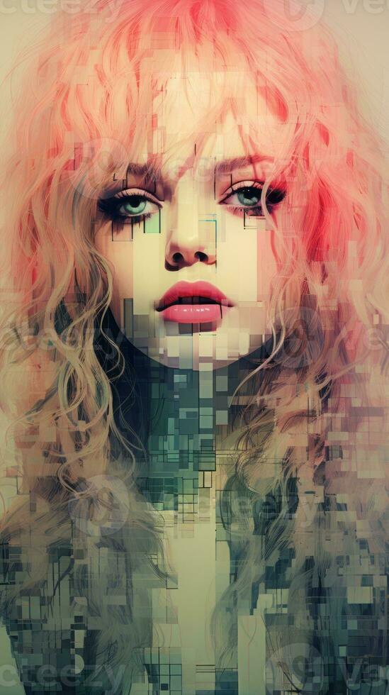 a digital image of a woman with pink hair generative ai photo