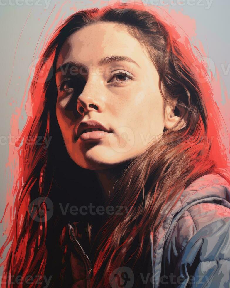 a digital painting of a girl with long hair generative ai photo