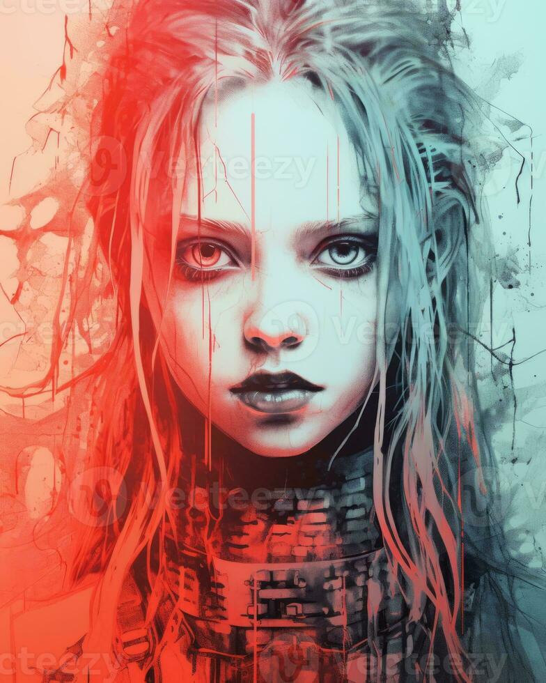 a digital painting of a girl with long hair generative ai photo