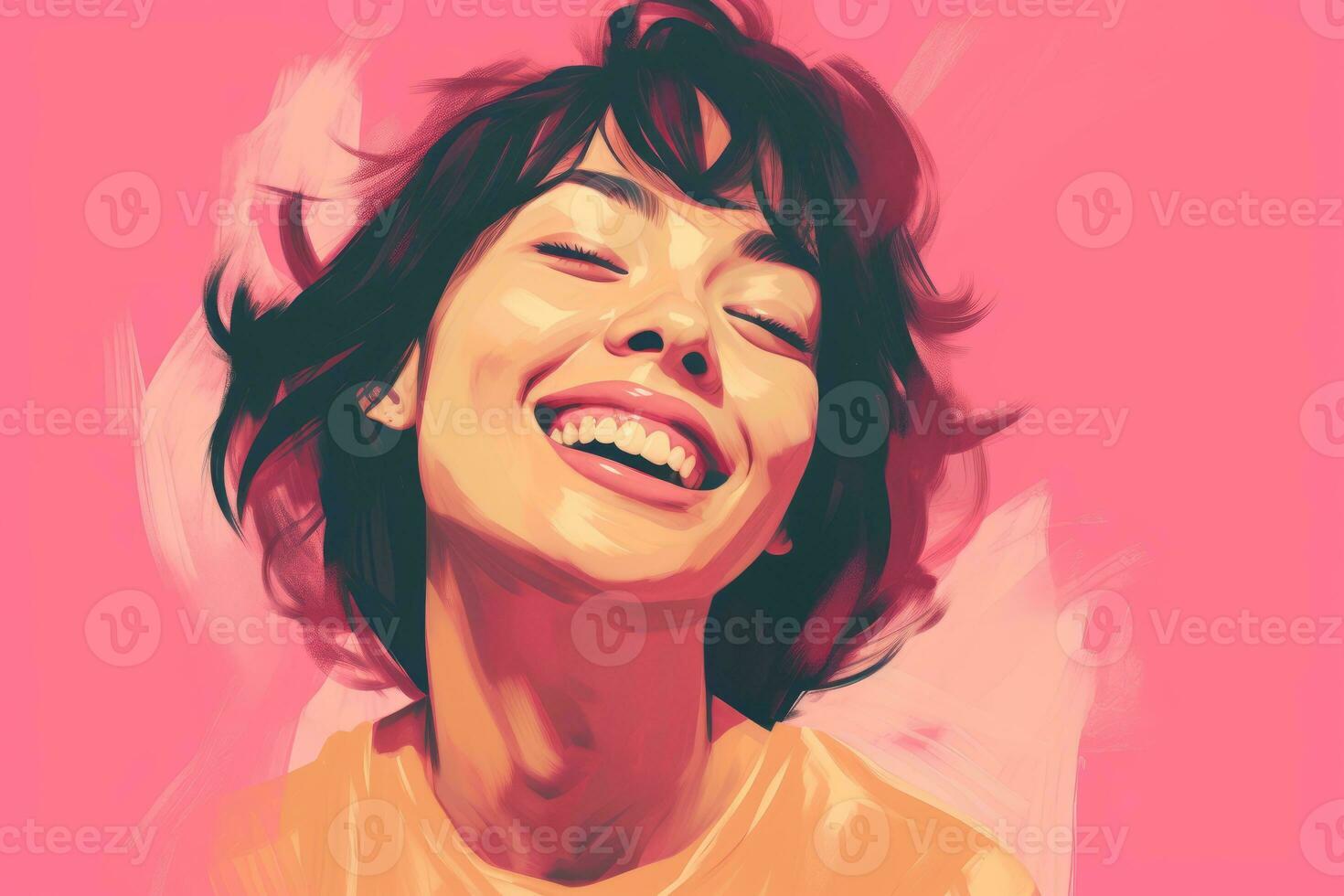 a digital painting of a smiling woman on a pink background generative ai photo
