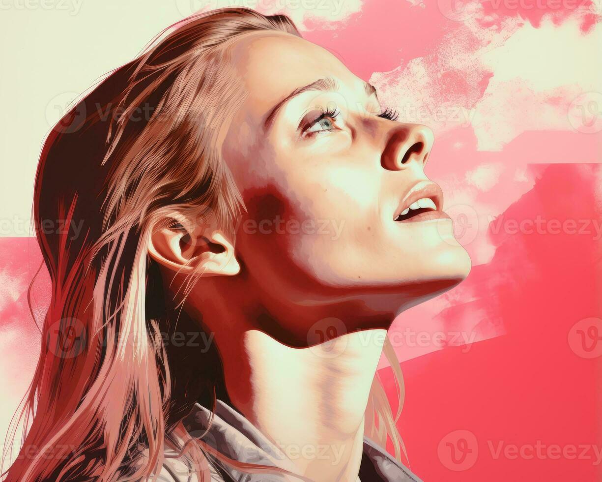 a digital painting of a woman looking up generative ai photo