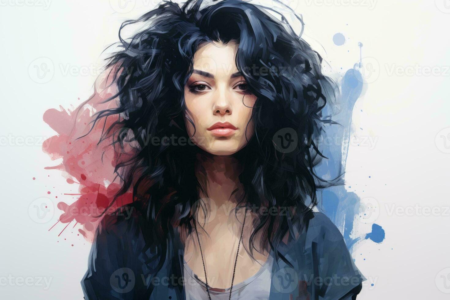 a digital painting of a woman with black hair generative ai photo