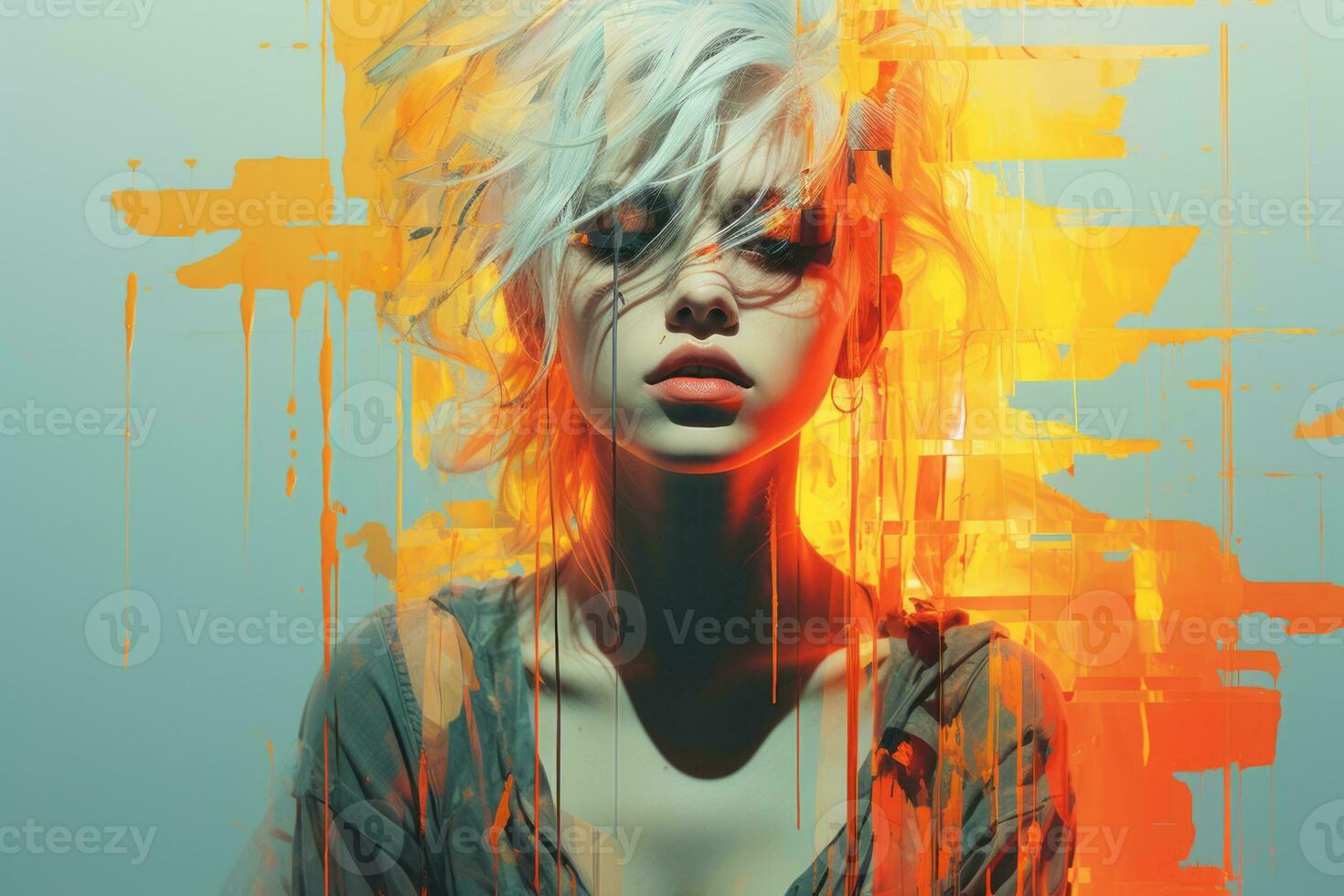 a digital painting of a woman with blonde hair generative ai photo