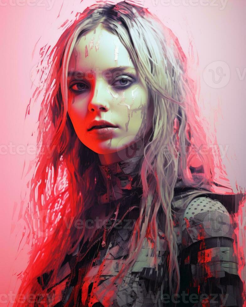 a digital painting of a woman with blood on her face generative ai photo