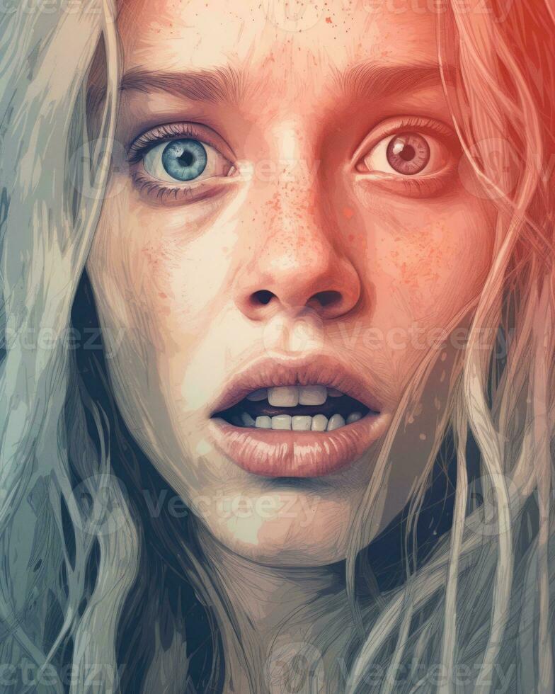 a digital painting of a woman with blue eyes generative ai photo