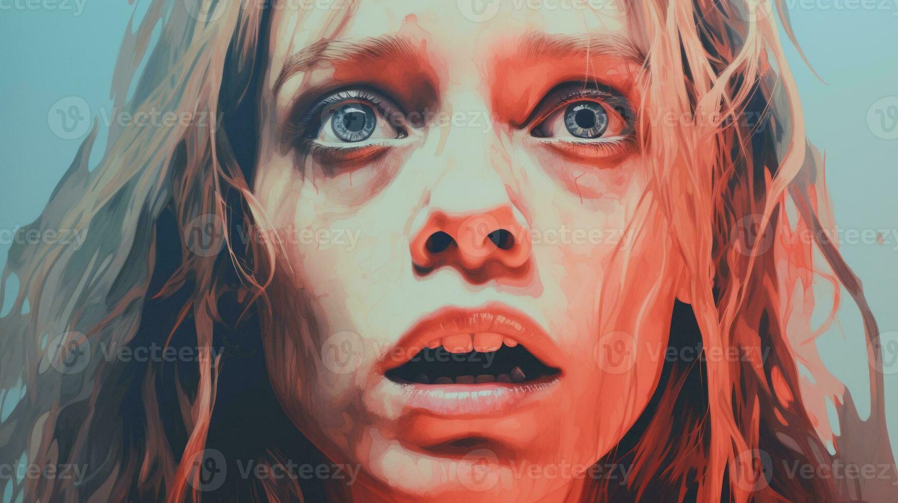 a digital painting of a woman with her eyes wide open generative ai photo