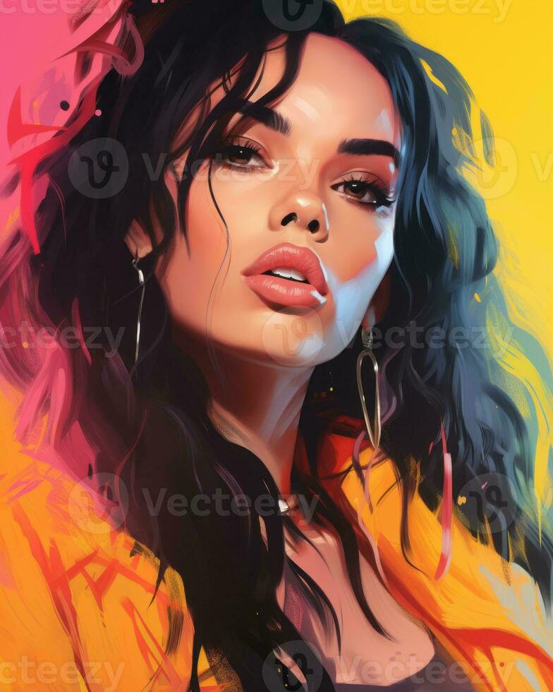 a digital painting of a woman with long black hair generative ai photo