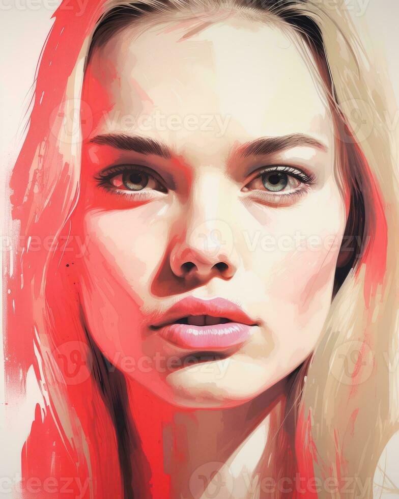 a digital painting of a woman with long blonde hair generative ai photo
