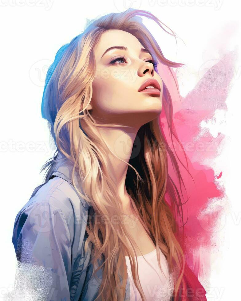 a digital painting of a woman with long blonde hair generative ai photo