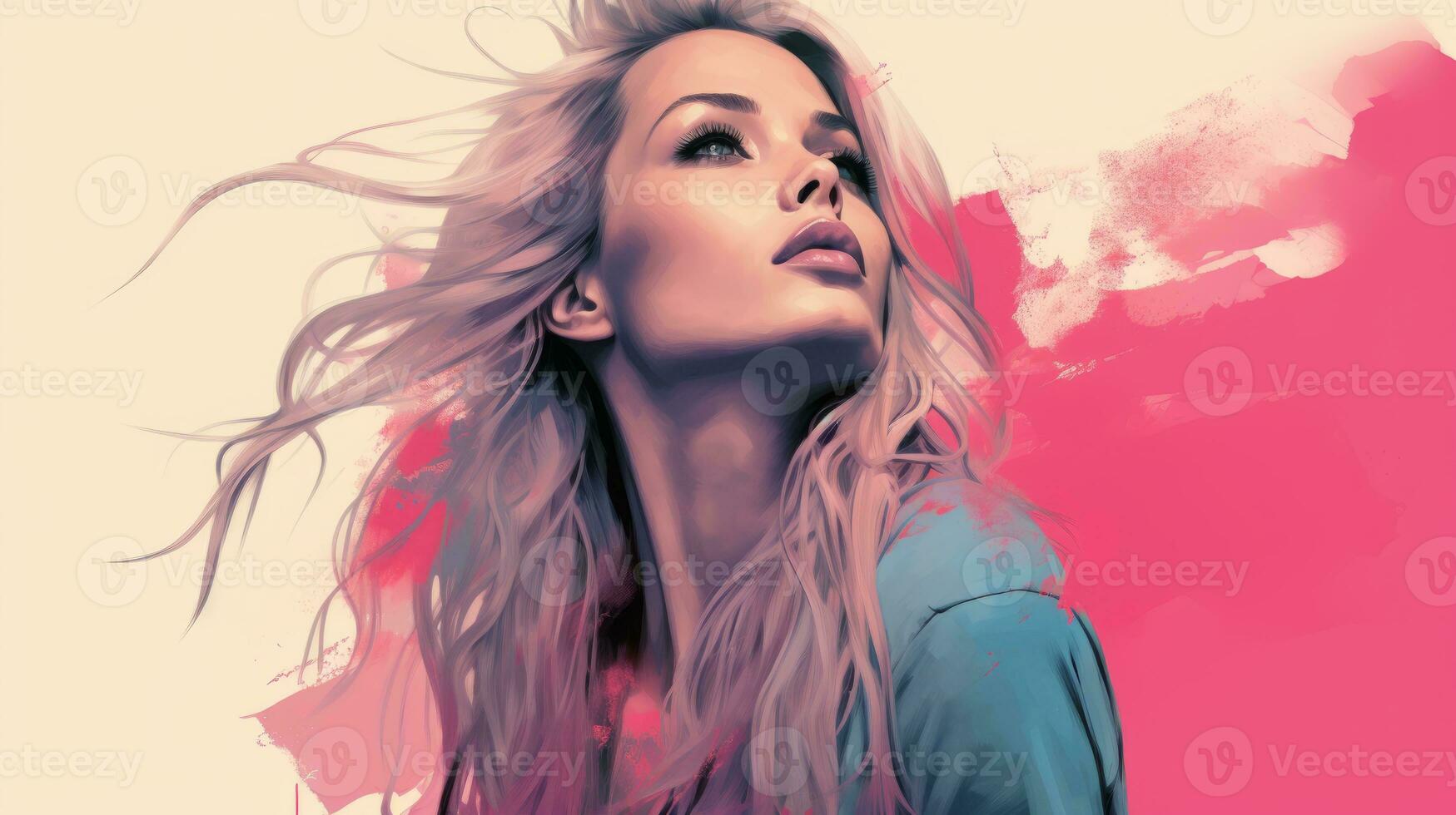 a digital painting of a woman with long blonde hair generative ai photo