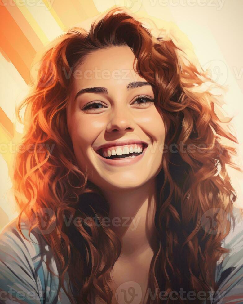a digital painting of a woman with long curly hair generative ai photo