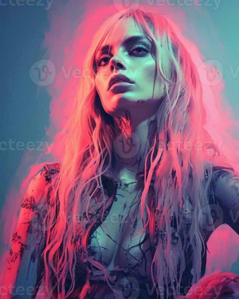 a digital painting of a woman with long hair generative ai photo