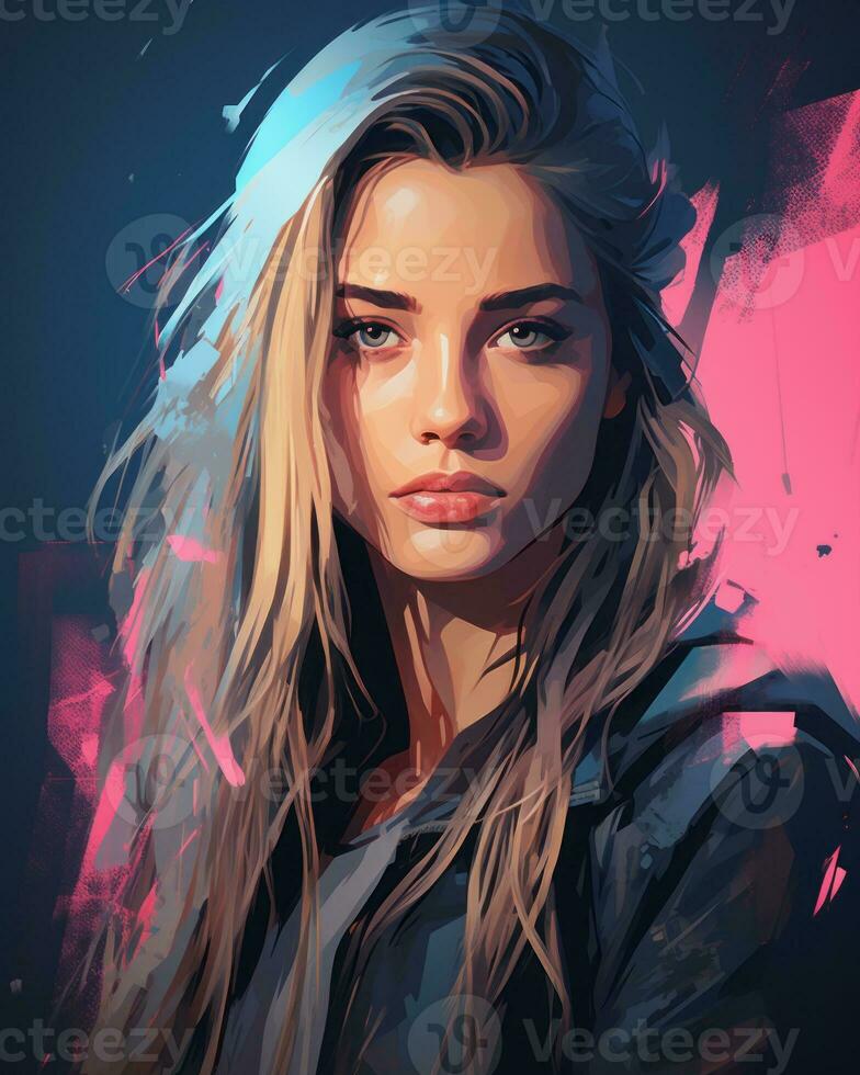 a digital painting of a woman with long hair generative ai photo