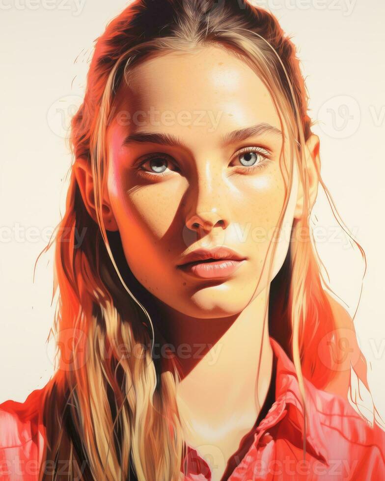 a digital painting of a woman with long hair generative ai photo