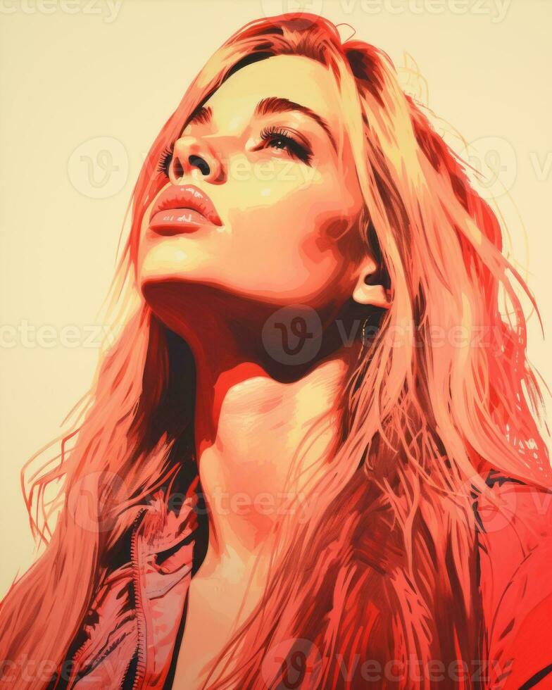 a digital painting of a woman with long hair generative ai photo
