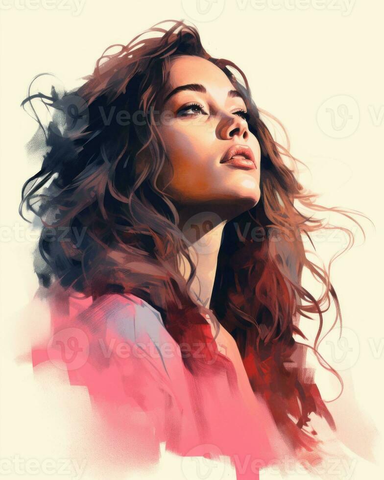 a digital painting of a woman with long hair generative ai photo