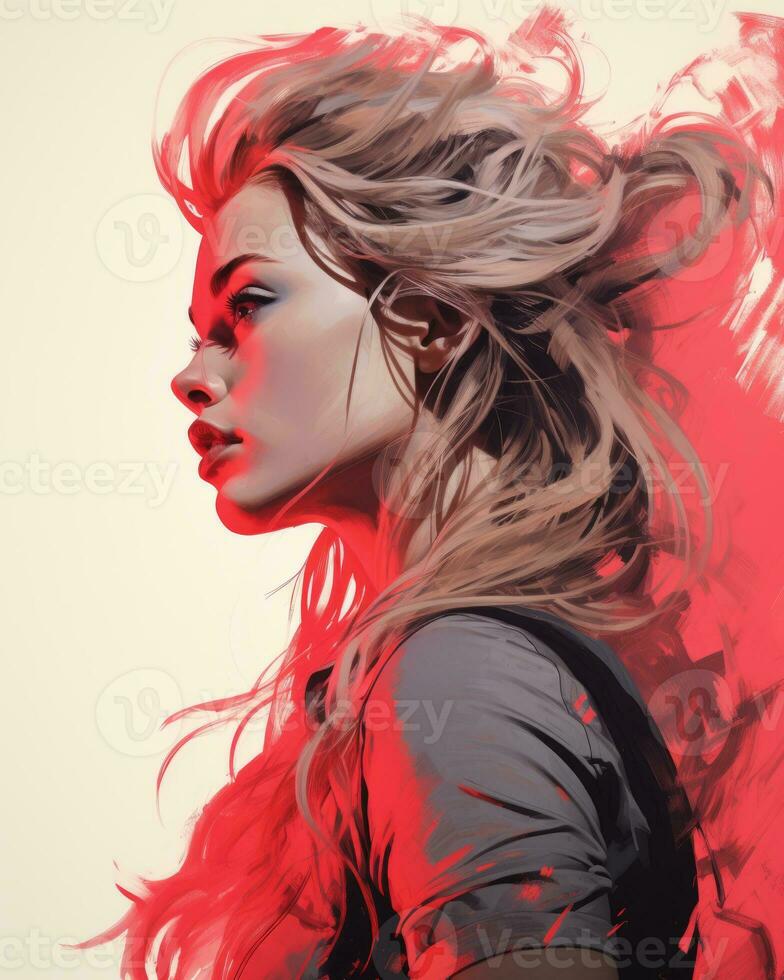 a digital painting of a woman with long hair generative ai photo