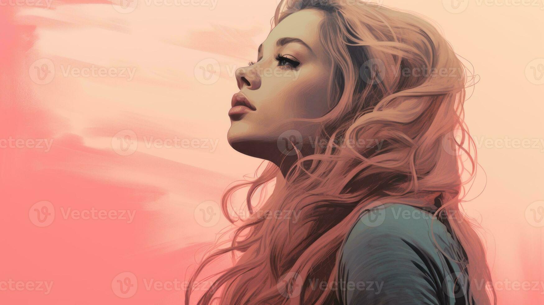 a digital painting of a woman with long hair generative ai photo