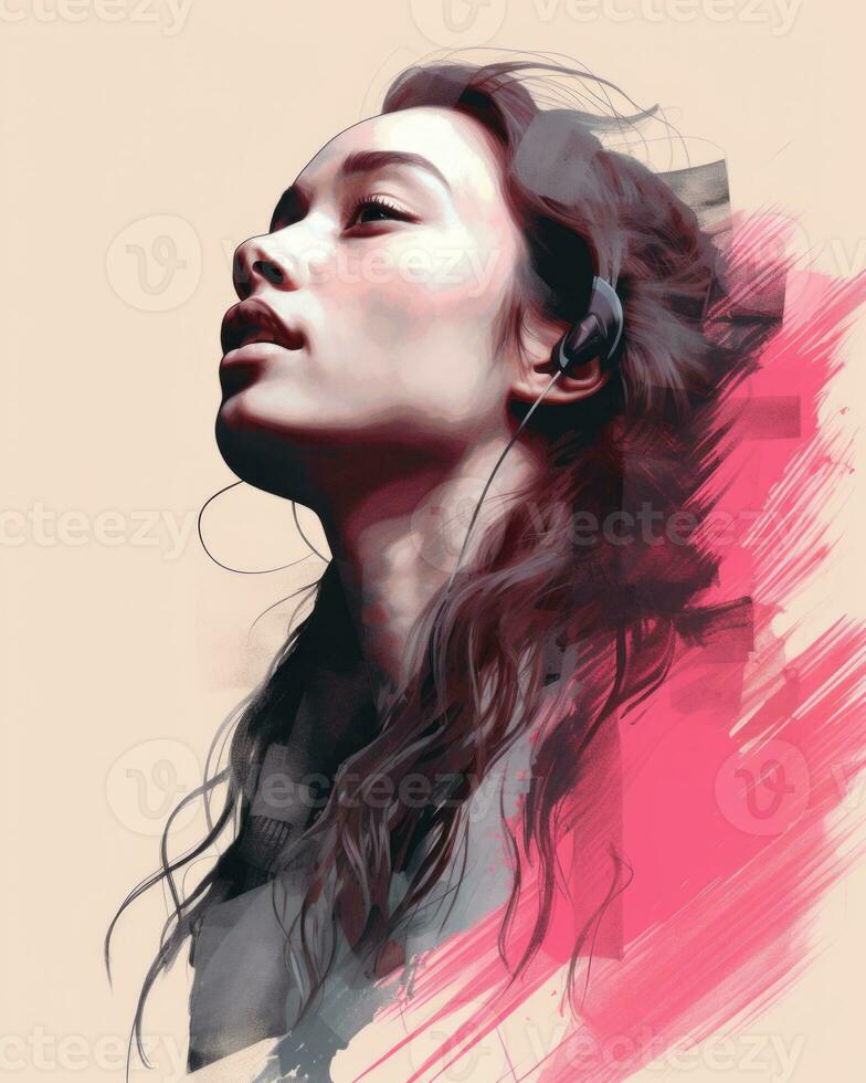 a digital painting of a woman with long hair generative ai photo