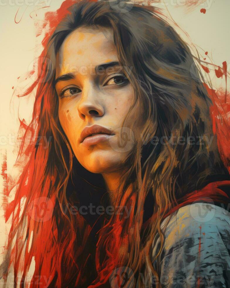 a digital painting of a woman with long hair generative ai photo