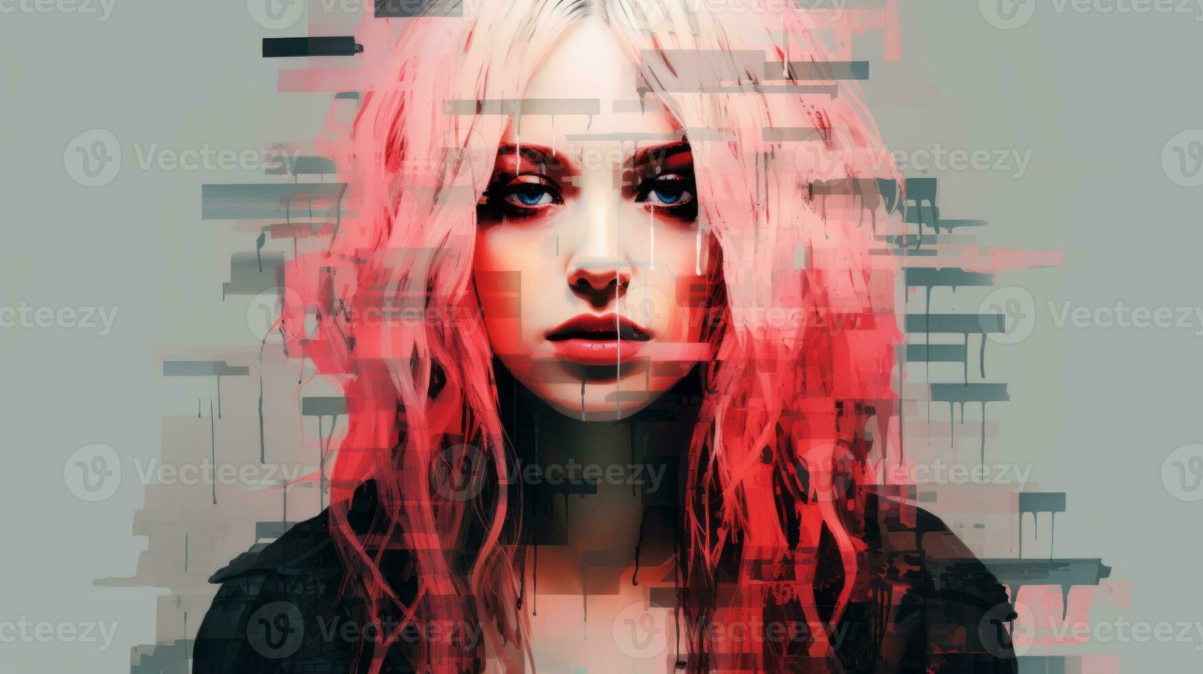 a digital painting of a woman with pink hair generative ai photo