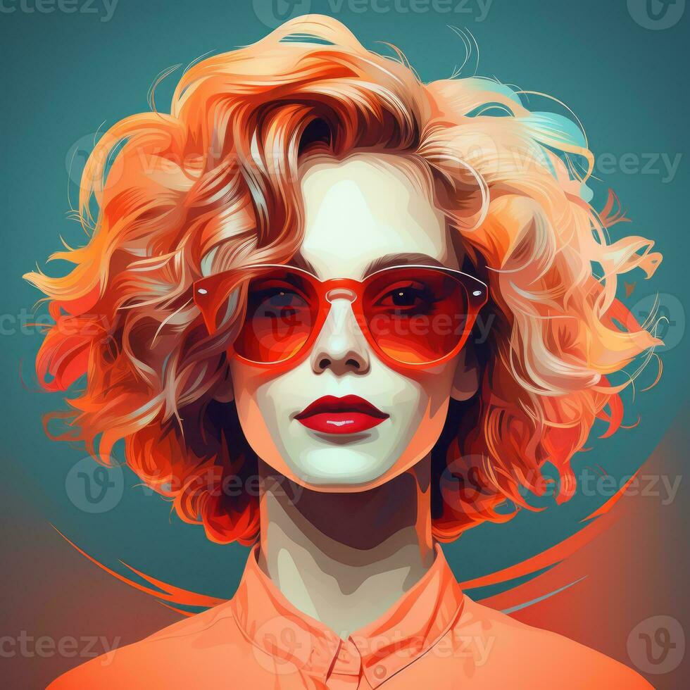 a digital painting of a woman with red hair and sunglasses generative ai photo