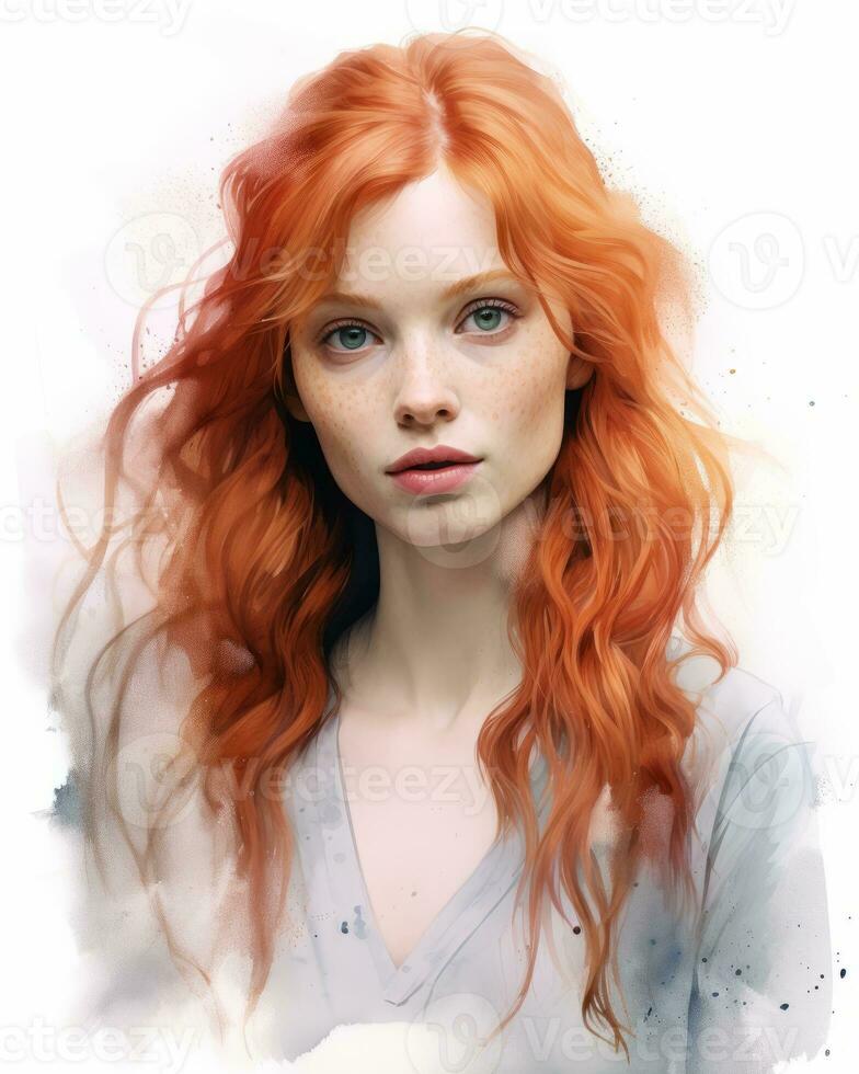 a digital painting of a woman with red hair generative ai photo