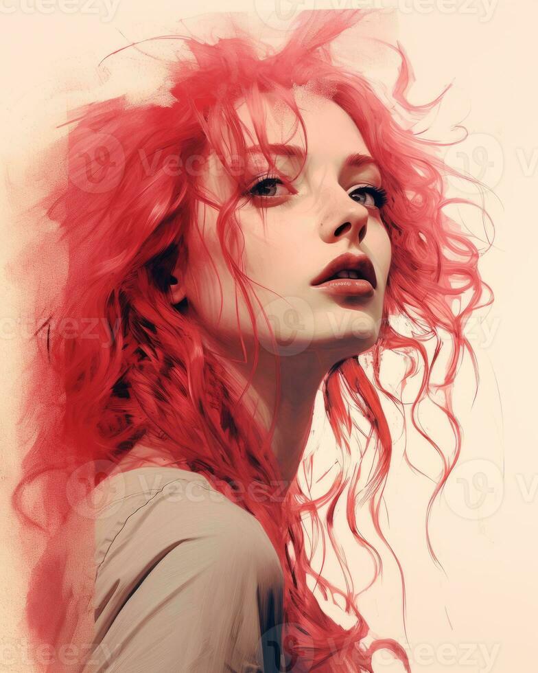 a digital painting of a woman with red hair generative ai photo