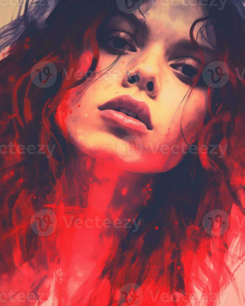 a digital painting of a woman with red hair generative ai photo
