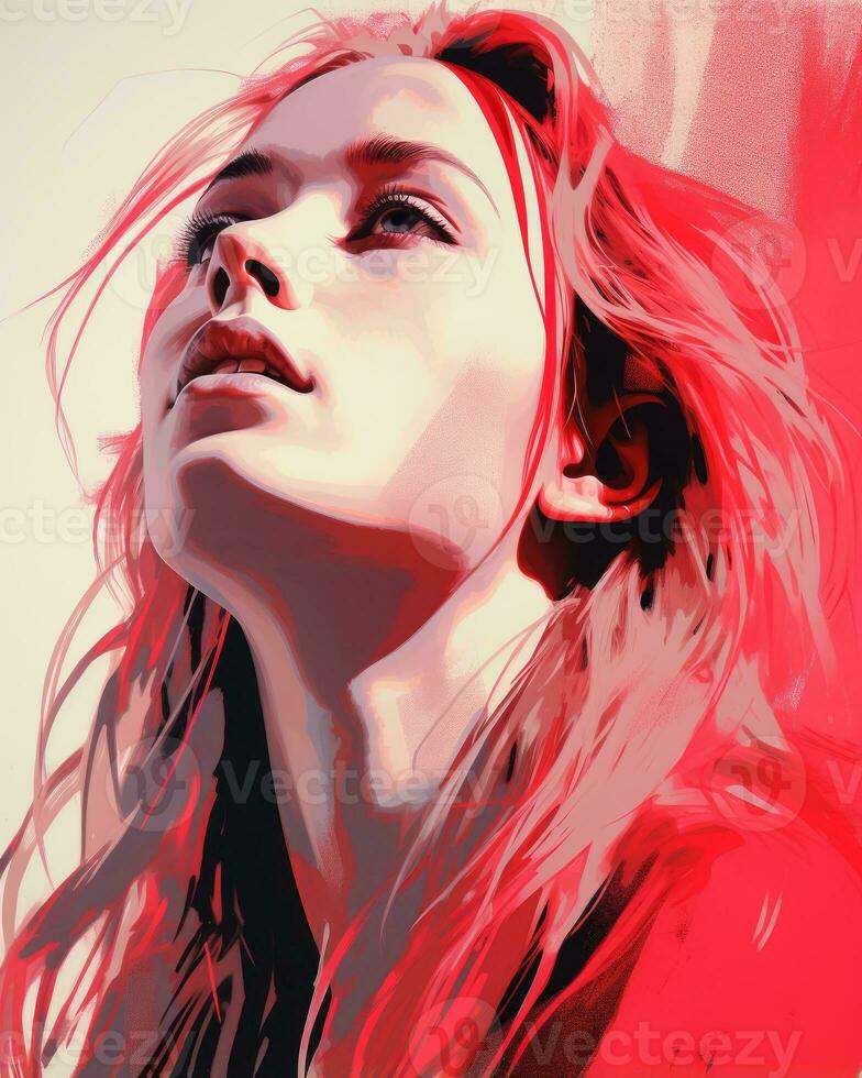 a digital painting of a woman with red hair generative ai photo