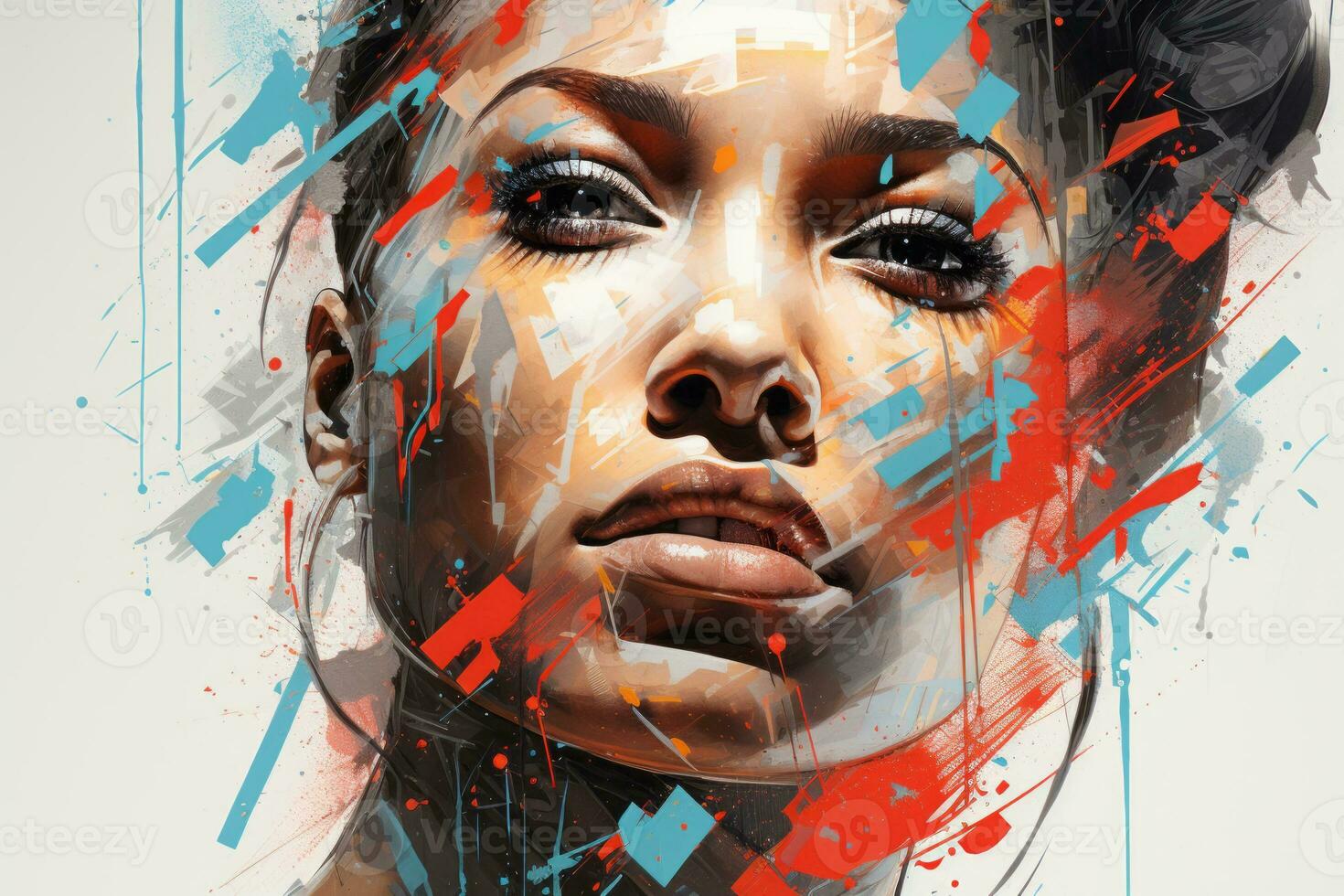 a digital painting of a womans face with paint splatters generative ai photo