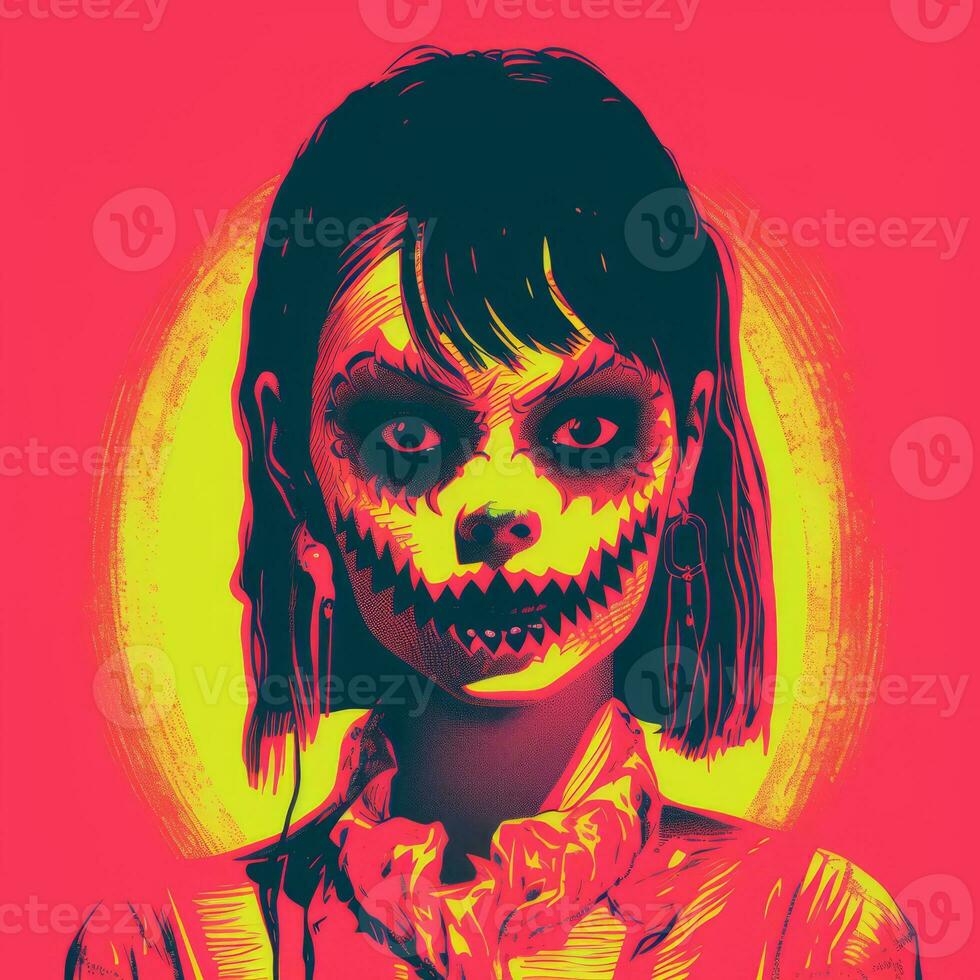 a girl with a face painted like a jack - o - lantern generative ai photo