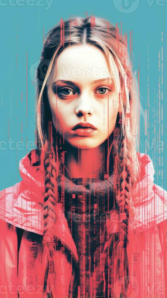 a girl with braids in her hair and a red jacket generative ai photo